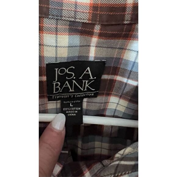 JOS. A. BANK MENS BROWN PLAID BUTTON UP SHIRT SIZE L - Picture 5 of 9